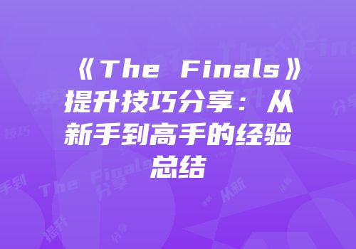 《The Finals》提升技巧分享：从新手到高手的经验总结