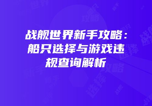 战舰世界新手攻略：船只选择与游戏违规查询解析