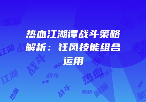 热血江湖谭战斗策略解析：狂风技能组合运用