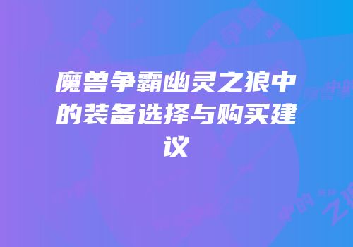 魔兽争霸幽灵之狼中的装备选择与购买建议