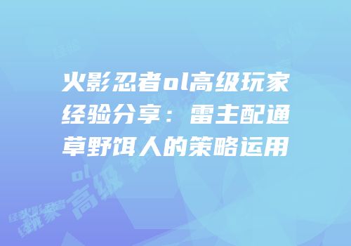 火影忍者ol高级玩家经验分享：雷主配通草野饵人的策略运用