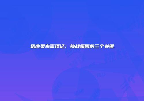 塔底菜鸟攀顶记：挑战极限的三个关键