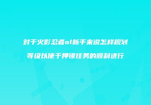 对于火影忍者ol新手来说怎样规划等级以便于押镖任务的顺利进行