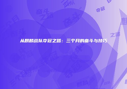 从麒麟战队夺冠之路：三个月的奋斗与技巧