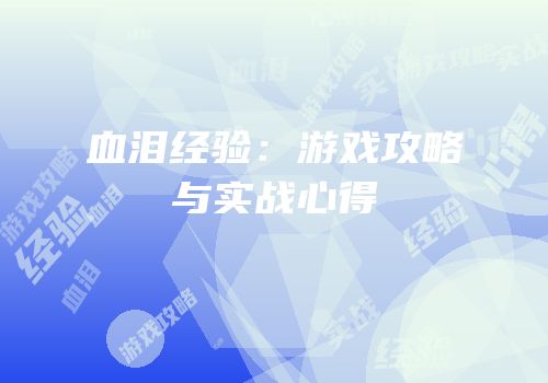 血泪经验：游戏攻略与实战心得