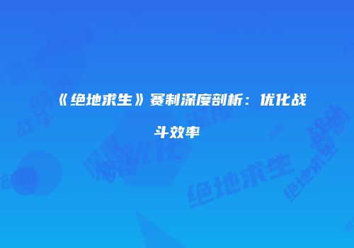 《绝地求生》赛制深度剖析：优化战斗效率
