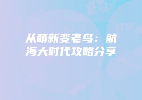 从萌新变老鸟：航海大时代攻略分享