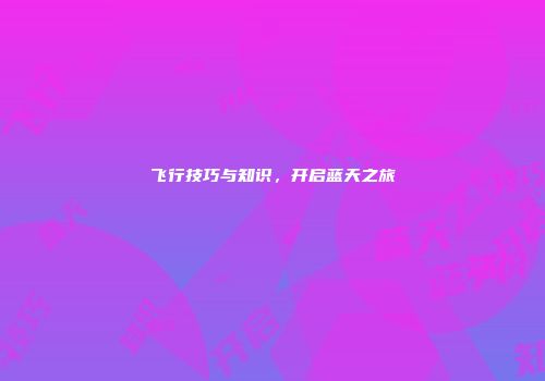 飞行技巧与知识，开启蓝天之旅