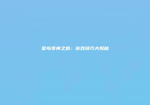 菜鸟变神之路：游戏技巧大揭秘