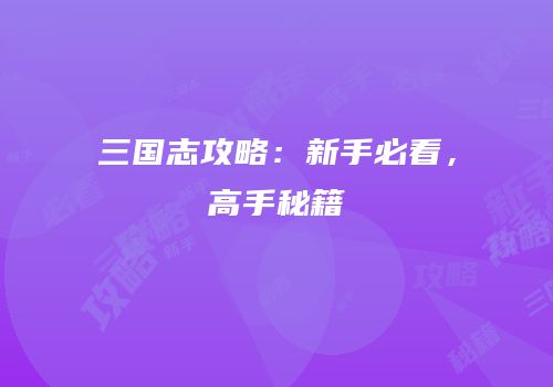 三国志攻略：新手必看，高手秘籍