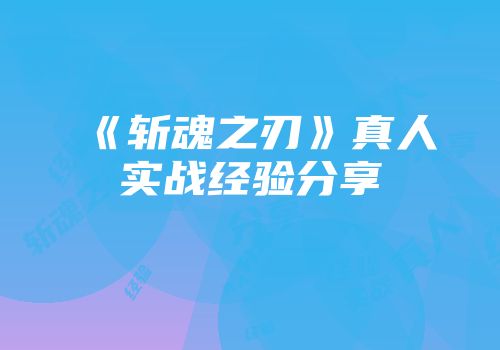 《斩魂之刃》真人实战经验分享
