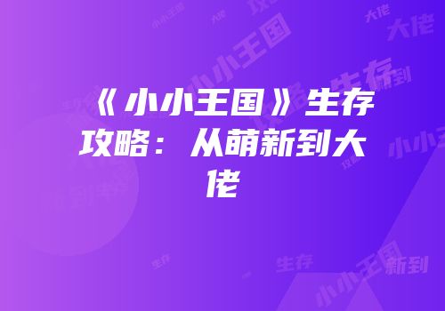 《小小王国》生存攻略：从萌新到大佬