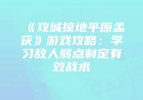 《攻城掠地平原孟获》游戏攻略：学习敌人弱点制定有效战术
