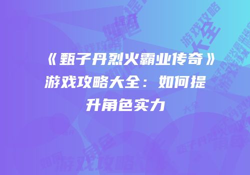 《甄子丹烈火霸业传奇》游戏攻略大全：如何提升角色实力