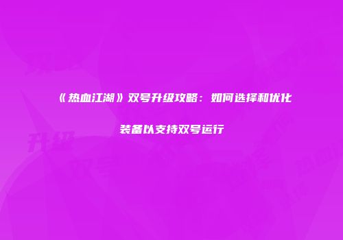 《热血江湖》双号升级攻略：如何选择和优化装备以支持双号运行