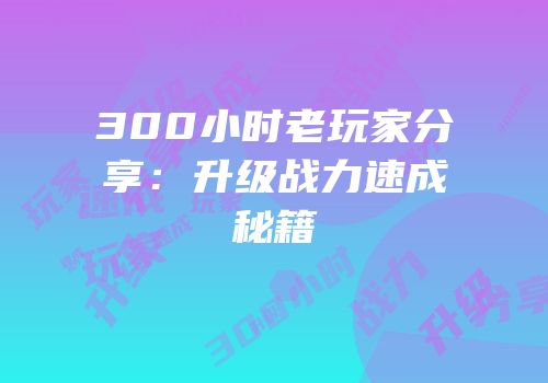 300小时老玩家分享：升级战力速成秘籍