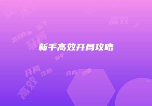 新手高效开局攻略