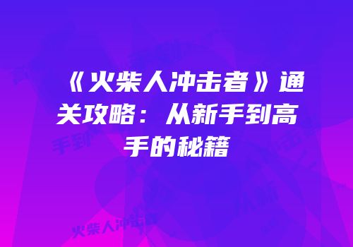 《火柴人冲击者》通关攻略：从新手到高手的秘籍