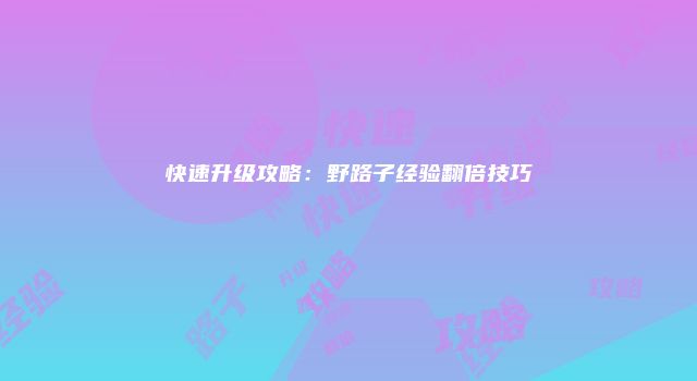 快速升级攻略：野路子经验翻倍技巧
