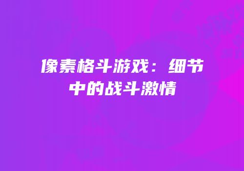 像素格斗游戏：细节中的战斗激情
