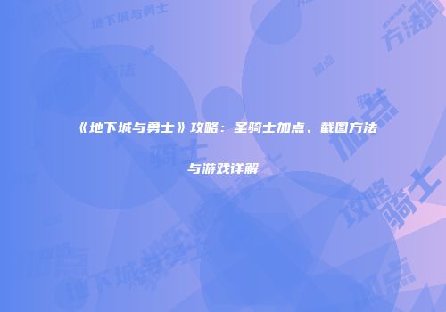 《地下城与勇士》攻略：圣骑士加点、截图方法与游戏详解