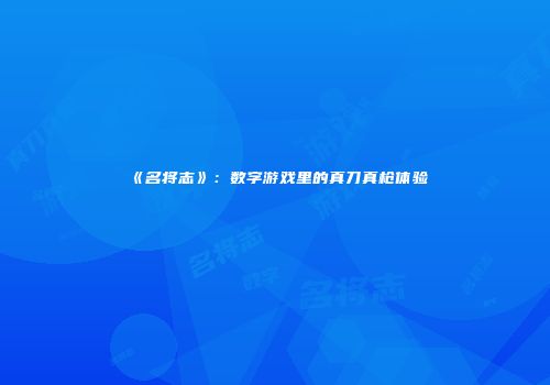 《名将志》：数字游戏里的真刀真枪体验