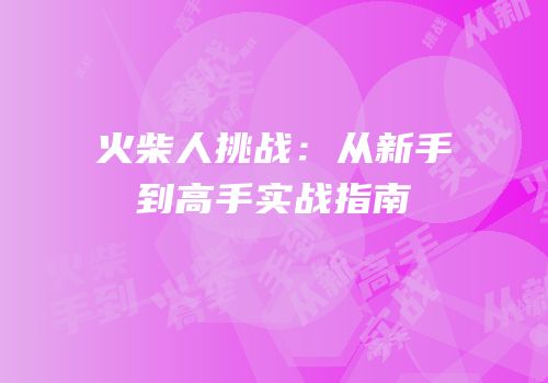 火柴人挑战：从新手到高手实战指南
