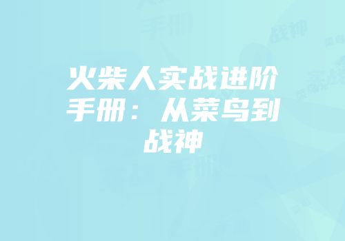 火柴人实战进阶手册：从菜鸟到战神