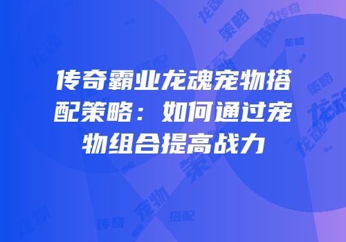 传奇霸业龙魂宠物搭配策略：如何通过宠物组合提高战力