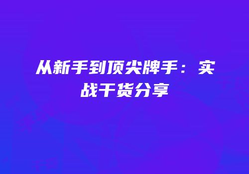 从新手到顶尖牌手：实战干货分享
