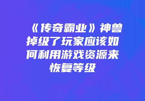 《传奇霸业》神兽掉级了玩家应该如何利用游戏资源来恢复等级
