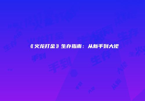 《火龙打金》生存指南：从新手到大佬