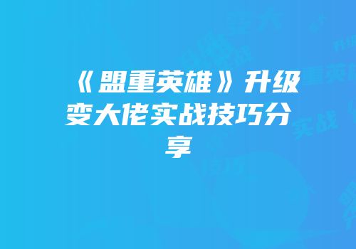 《盟重英雄》升级变大佬实战技巧分享
