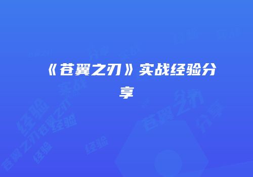 《苍翼之刃》实战经验分享