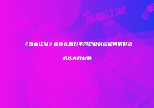 《热血江湖》枪客在面对不同职业时应如何调整战术以克敌制胜