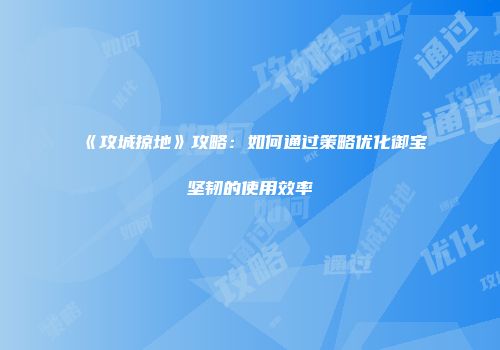 《攻城掠地》攻略：如何通过策略优化御宝坚韧的使用效率