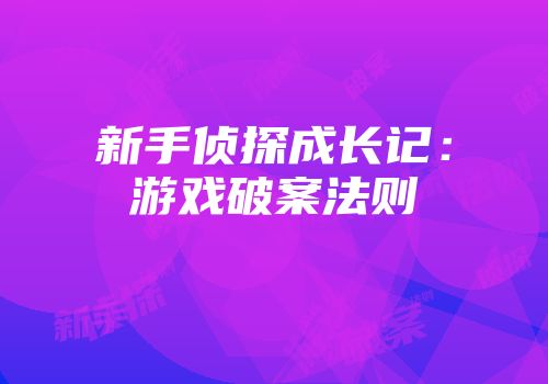 新手侦探成长记：游戏破案法则