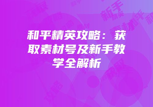 和平精英攻略：获取素材号及新手教学全解析