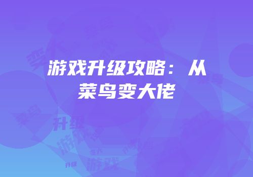 游戏升级攻略：从菜鸟变大佬