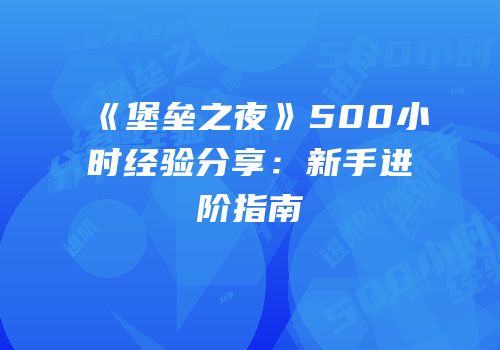 《堡垒之夜》500小时经验分享：新手进阶指南