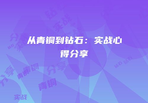 从青铜到钻石：实战心得分享