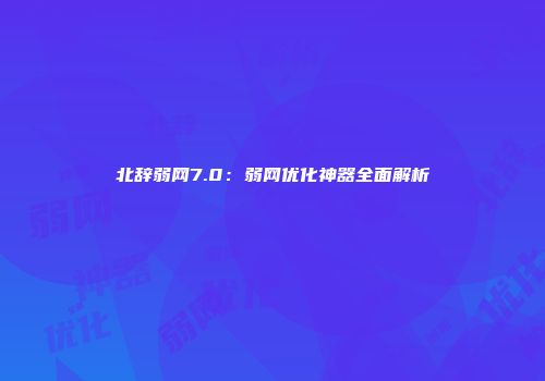 北辞弱网7.0：弱网优化神器全面解析