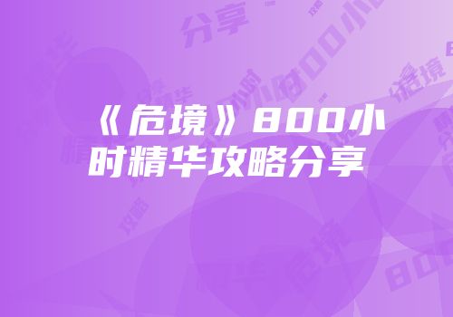 《危境》800小时精华攻略分享