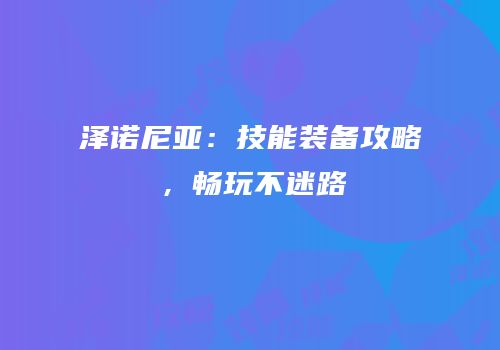 泽诺尼亚：技能装备攻略，畅玩不迷路