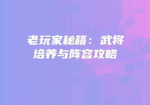 老玩家秘籍：武将培养与阵容攻略