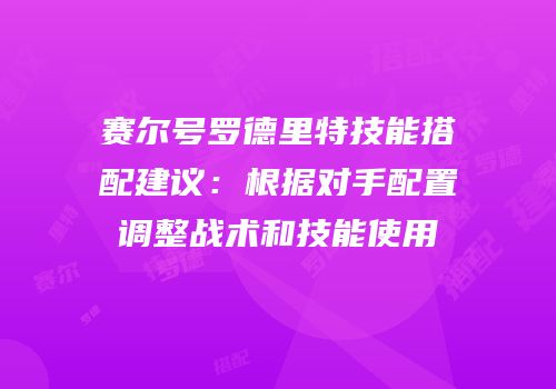 赛尔号罗德里特技能搭配建议：根据对手配置调整战术和技能使用