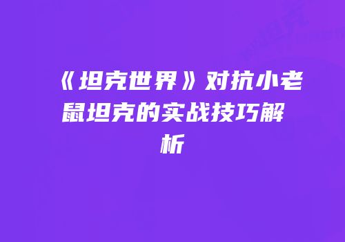 《坦克世界》对抗小老鼠坦克的实战技巧解析