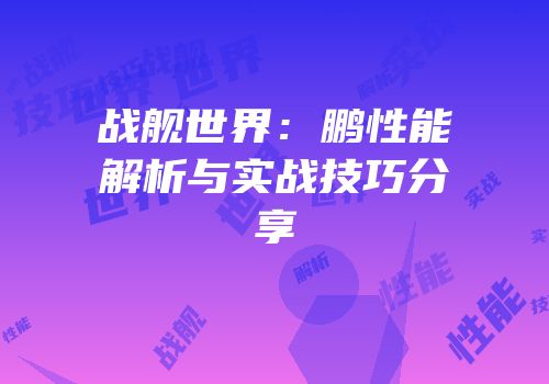 战舰世界：鹏性能解析与实战技巧分享