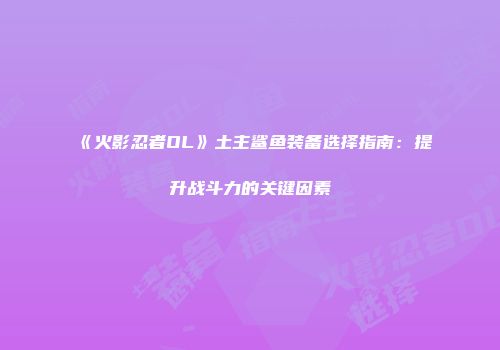 《火影忍者OL》土主鲨鱼装备选择指南：提升战斗力的关键因素