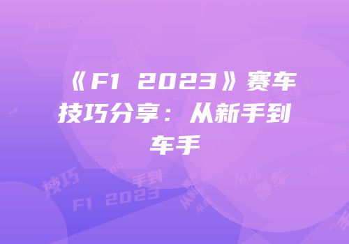 《F1 2023》赛车技巧分享：从新手到车手